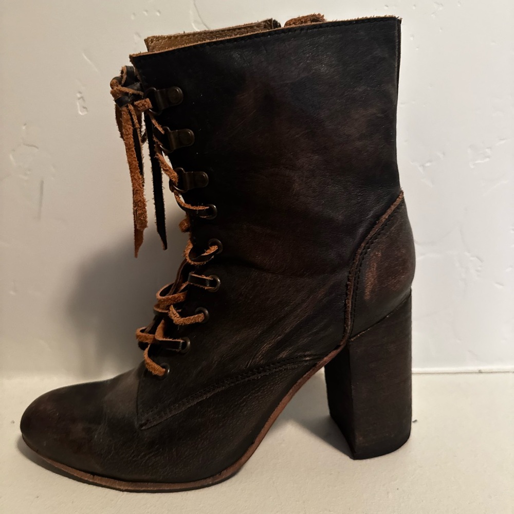 Freebird by Steven Brown Lace-Up Leather Heeled Ankle Boots